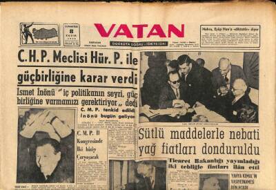Vatan Gazetesi 8 Kasım 1958 - Aka Gündüzü Dün Kaybettik - Sütlü Maddelerle Nebati Yağ Fiatları Donduruldu GZ90418 - 1
