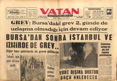 Vatan Gazetesi 8 Kasım 1963 - Bursadan Sonra İstanbul Ve İzmirde de Grev GZ103296 - 2