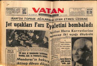 Vatan Gazetesi 8 Mart 1963 - Jet Uçakları Fars Eyaletini Bombaladı GZ64801 - 2