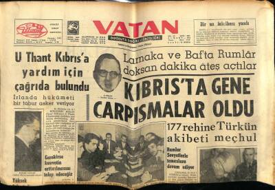 Vatan Gazetesi 8 Mart 1964 - U Thant Kıbrısa Yardım İçin Çağrıda Bulundu GZ78798 - 1