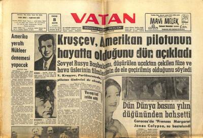 Vatan Gazetesi 8 Mayıs 1960 - Amerika Yeraltı Nükleer Denemesi Yapacak GZ78953 - 1