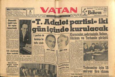 Vatan Gazetesi 8 Şubat 1961 - T.Adalet Partisi İki Gün İçinde Kurulacak GZ64623 - 1