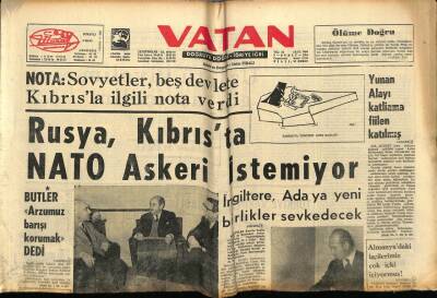 Vatan Gazetesi 8 Şubat 1964 - Ruslar Kıbrısta NATO Askeri İstemiyor GZ89216 - 1