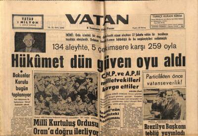Vatan Gazetesi 8 Temmuz 1962 - Hükümet Dün Güven Oyu Aldı GZ64925 - 1