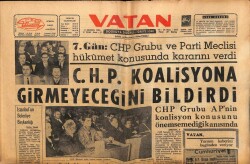 Vatan Gazetesi 9 Aralık 1963 - CHP Koalisyona Girmeyeceğini Bildirdi GZ64899 - 1
