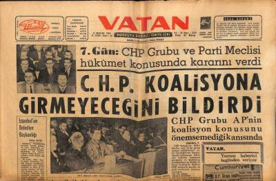 Vatan Gazetesi 9 Aralık 1963 - CHP Koalisyona Girmeyeceğini Bildirdi GZ64899 - 1