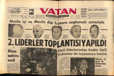 Vatan Gazetesi 9 Aralık 1964 - 2.Liderler Toplantısı Yapıldı GZ64729 - 3