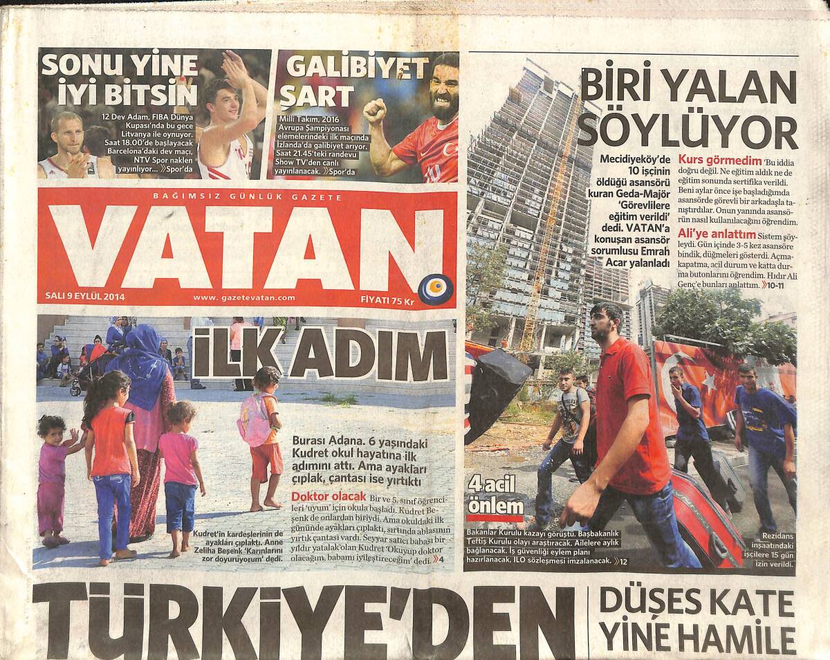 Vatan Gazetesi 9 Eylül 2014 - Hawking: Tanrı Parçacığı Evreni Yok Edebilir - Kanarya'da Trabzon Alarmı GZ136318 - 1