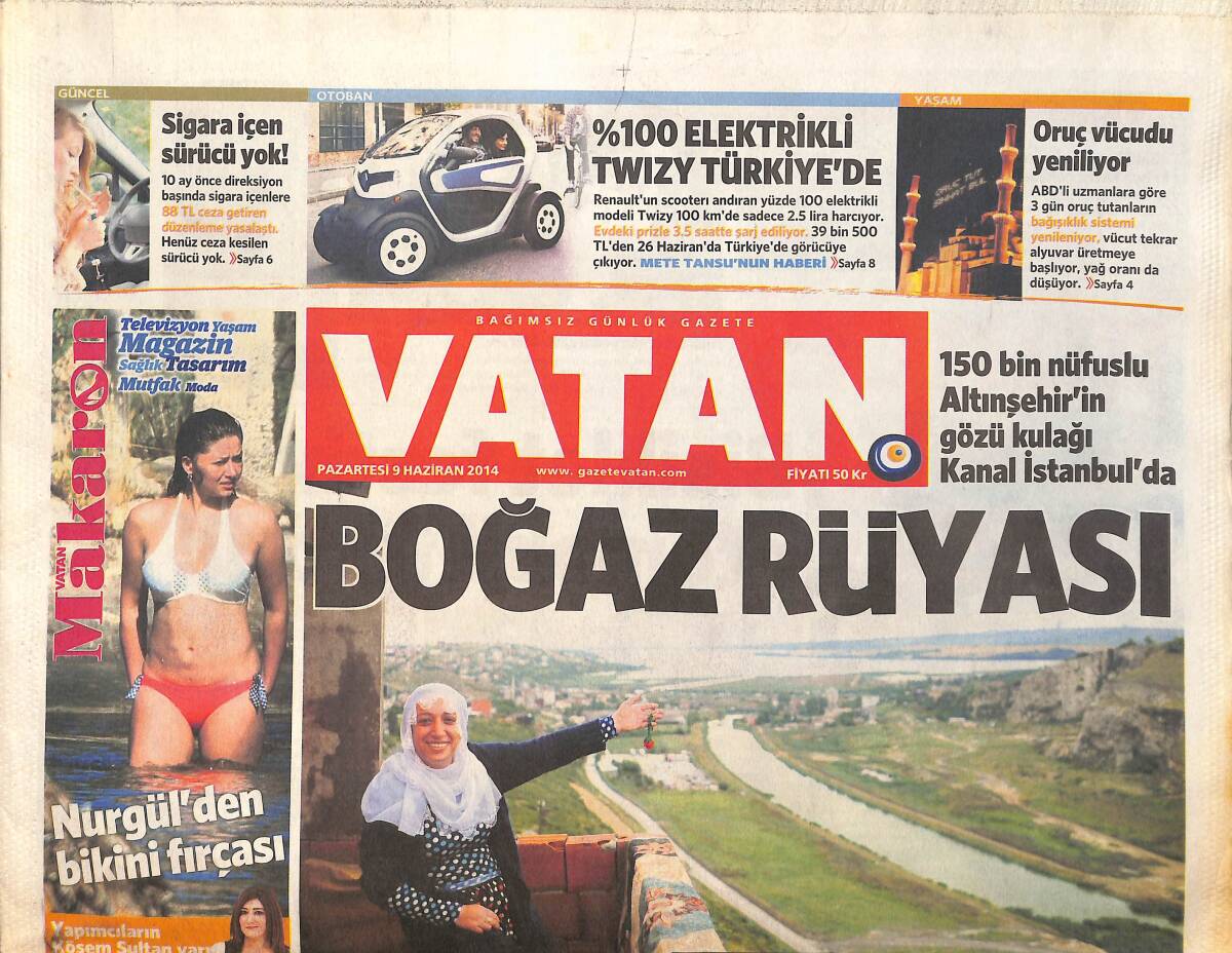 Vatan Gazetesi 9 Haziran 2014 - %100 Elektrikli Twizy Türkiye'de - Mancini Emre Belözoğlu'nu Otobüsten Atmış ! GZ159476 - 1