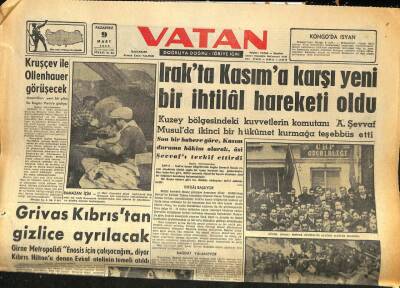 Vatan Gazetesi 9 Mart 1959 - Grivas Kıbrıstan Gizlice Ayrılacak GZ86441 - 1