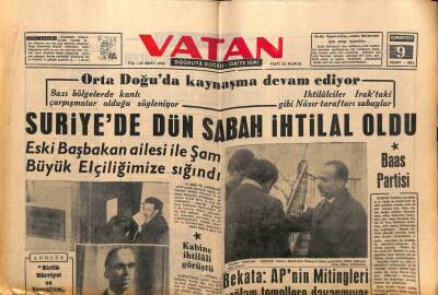 Vatan Gazetesi 9 Mart 1963 - Suriyede Dün Sabah İhtilal Oldu GZ64893 - 2