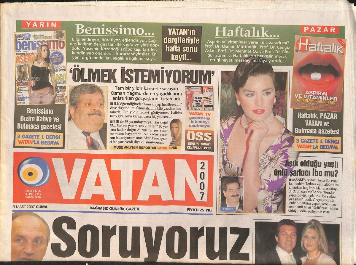 Vatan Gazetesi 9 Mart 2007 - Aşık Olduğu Yaşlı Ünlü Şarkıcı İbo Mu - Alex'in İmzası Askıda Kaldı GZ3316 - 1