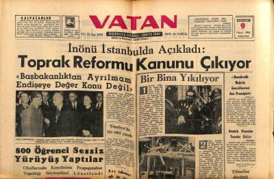 Vatan Gazetesi 9 Mayıs 1963 - İnönü İstanbulda Açıkladı Toprak Reformu Kanunu Çıkıyor GZ90481 - 1