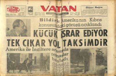 Vatan Gazetesi 9 Şubat 1964 - Fazıl Küçük Israr Ediyor,Tek Yol Taksimdir GZ89215 - 1
