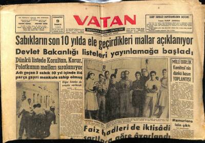 Vatan Gazetesi 9 Temmuz 1960 - Sabıkların 10 Yılda Elde Ettiği Mallar Açıklanıyor GZ78938 - 1