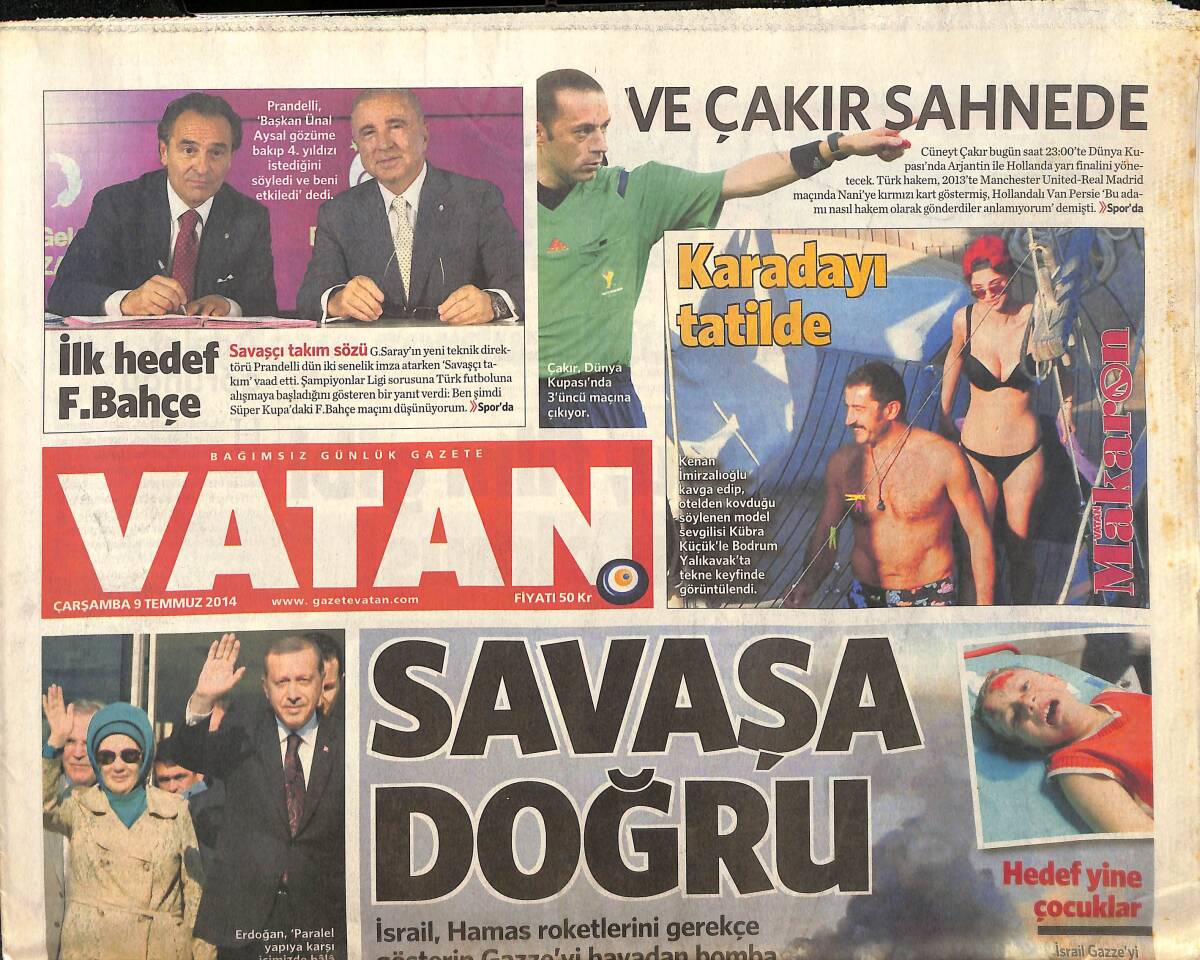 Vatan Gazetesi 9 Temmuz 2014 - Yüksek Hızlı Tren 25 Temmuz'da - Robben , Messi'ye Karşı GZ159477 - 1