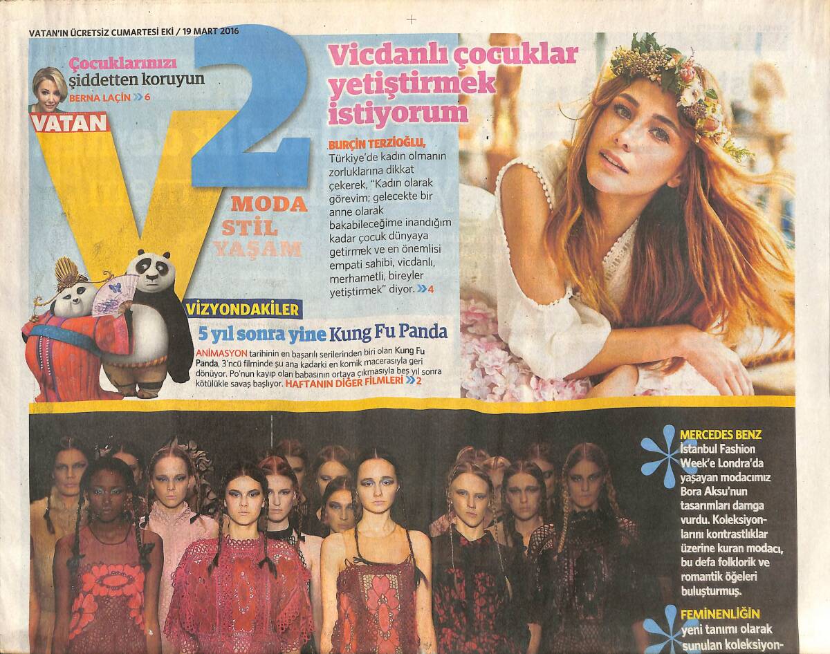 Vatan Gazetesi Cumartesi Eki 19 Mart 2016 - Burçin Terzioğlu: Vicdanlı Çocuklar Yetiştirmek İstiyorum - Hümeyra Kızdı Ata Diziden Ayrıldı GZ136003 - 1