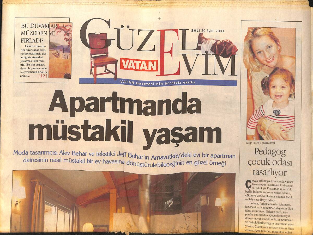 Vatan Gazetesi Güzel Evim Eki 30 Eylül 2003 - Pedagog Çocuk Odası Tasarlıyor - Dekorasyon 2004 GZ154621 - 1