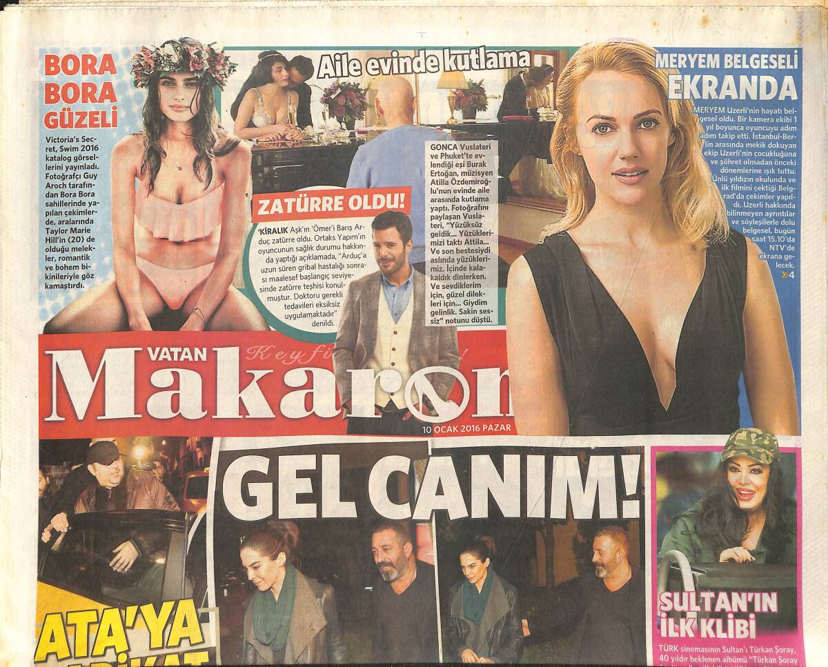 Vatan Gazetesi Makaron Eki 10 Ocak 2016 - Meryem Belgeseli Ekranda - Sultan'ın İlk Klibi - Hadise Tir Tir Titredi GZ154708 - 1