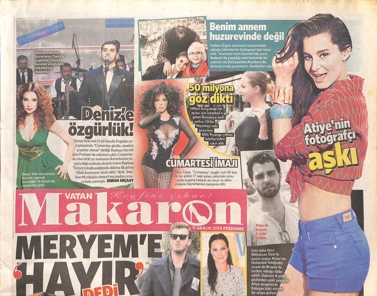 Vatan Gazetesi Makaron Eki 11 Aralık 2014 - Deniz Seki İçin Özgürlük! - Özgü Namal Nefes Nefese Alışveriş Yaptı - Pınar Altuğ Kendini Dövdürdü GZ136430 - 1