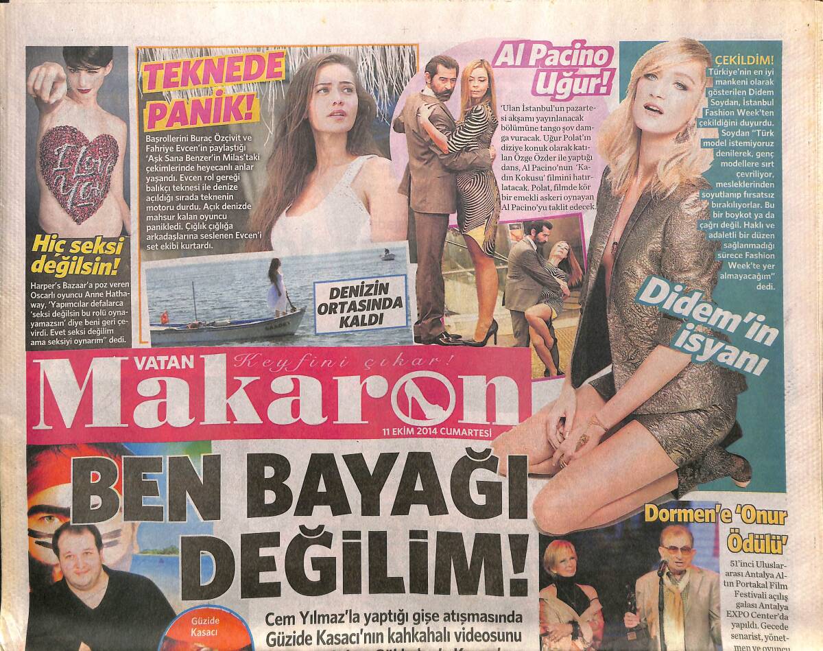 Vatan Gazetesi Makaron Eki 11 Ekim 2014 - Didem Soydan'ın İsyanı - Dormen'e Onur Ödülü GZ160022 - 1