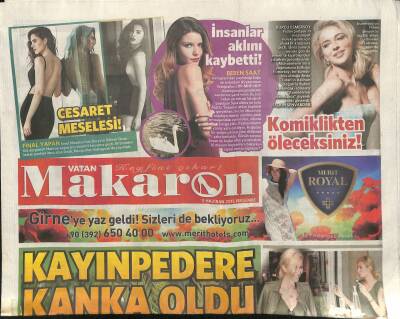 Vatan Gazetesi Makaron Eki 11 Haziran 2015 - Hande Yener Şampiyon Benim GZ117238 - 1