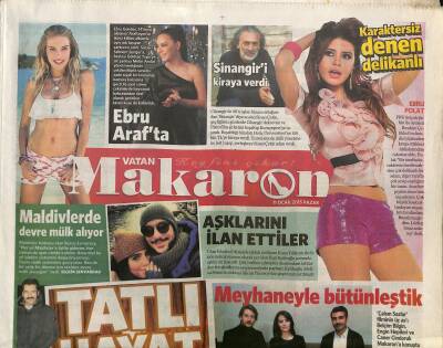 Vatan Gazetesi Makaron Eki 11 Ocak 2015 - Hülya Avşar En İyi Çift Kaya İle Benim - Ebru Gündeş Arafta GZ125885 - 1