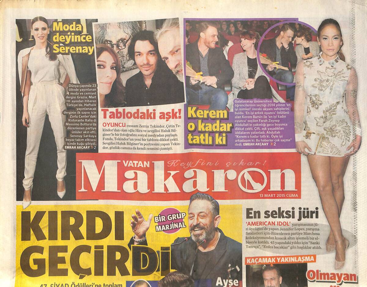 Vatan Gazetesi Makaron Eki 13 Mart 2015 - Cem Yılmaz Kırdı Geçirdi - Işın Karaca'ya 42.Yaş Kutlaması GZ160106 - 1