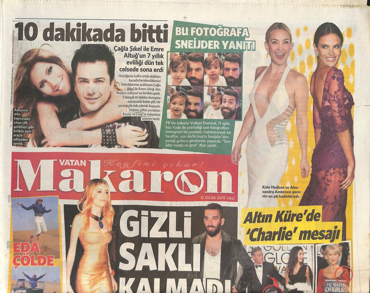 Vatan Gazetesi Makaron Eki 13 Ocak 2015 - Mucize Filmi'nden Mucize Gişe - Hollywood'dan Siyasete Çıkarma - 30 Yaş Fark Engel Olmadı GZ135913 - 1