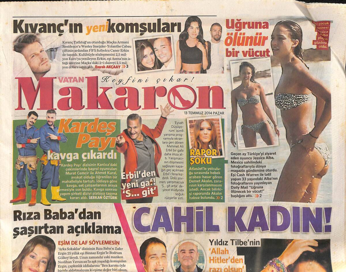Vatan Gazetesi Makaron Eki 13 Temmuz 2014 - Kıvanç'ın Yeni Komşuları - Tarkan'ın İlk Selfie'si İç Çamaşırlı GZ159847 - 1