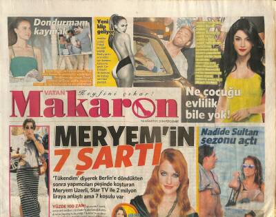 Vatan Gazetesi Makaron Eki 14 Ağustos 2014 - Meryem Uzerlinin 7 Şartı GZ116867 - 1