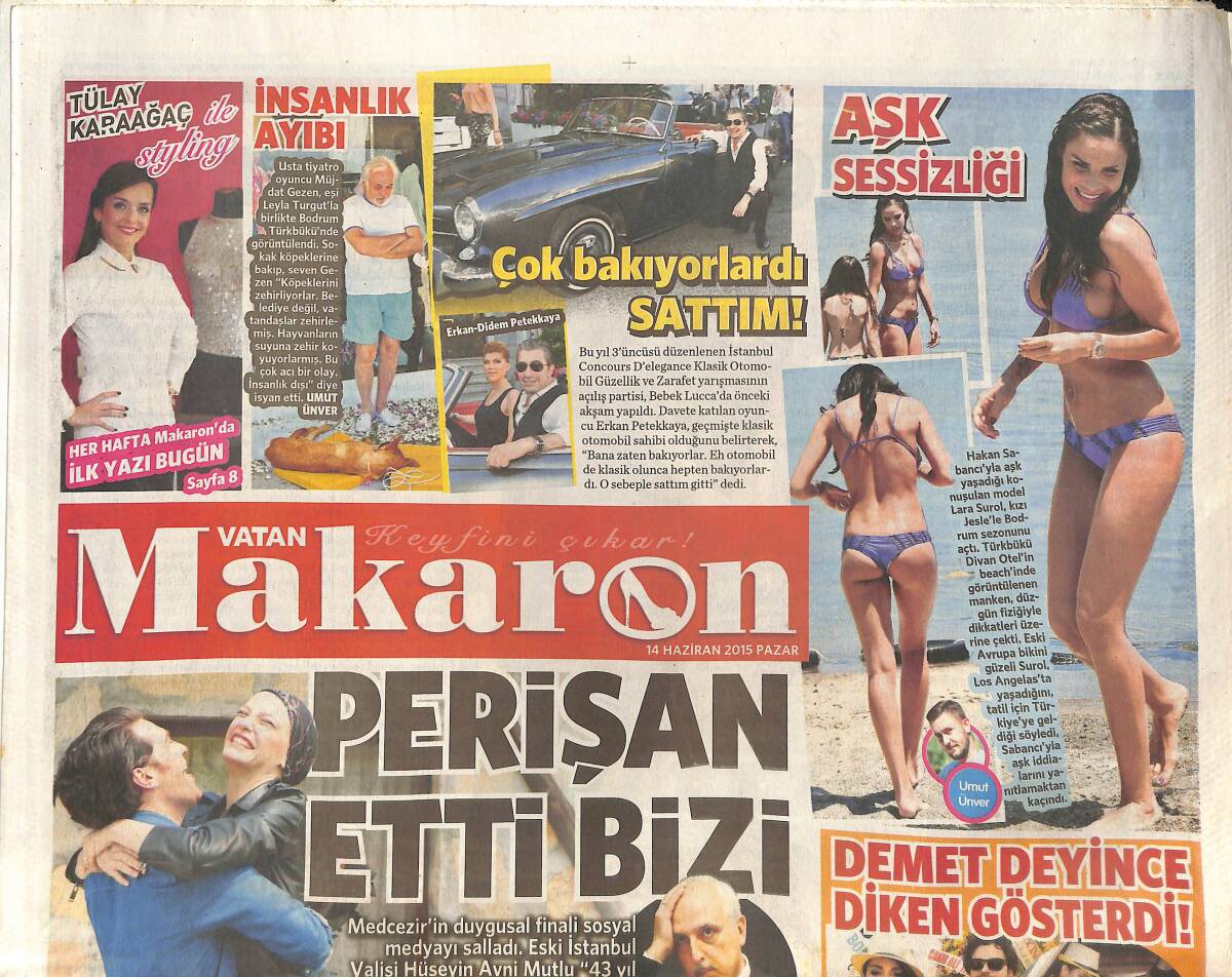 Vatan Gazetesi Makaron Eki 14 Haziran 2015 - Serenay Sarıkaya Geceyi Otelde Geçirdi - Kurtlar Vadisi Duygusal Veda GZ135898 - 1