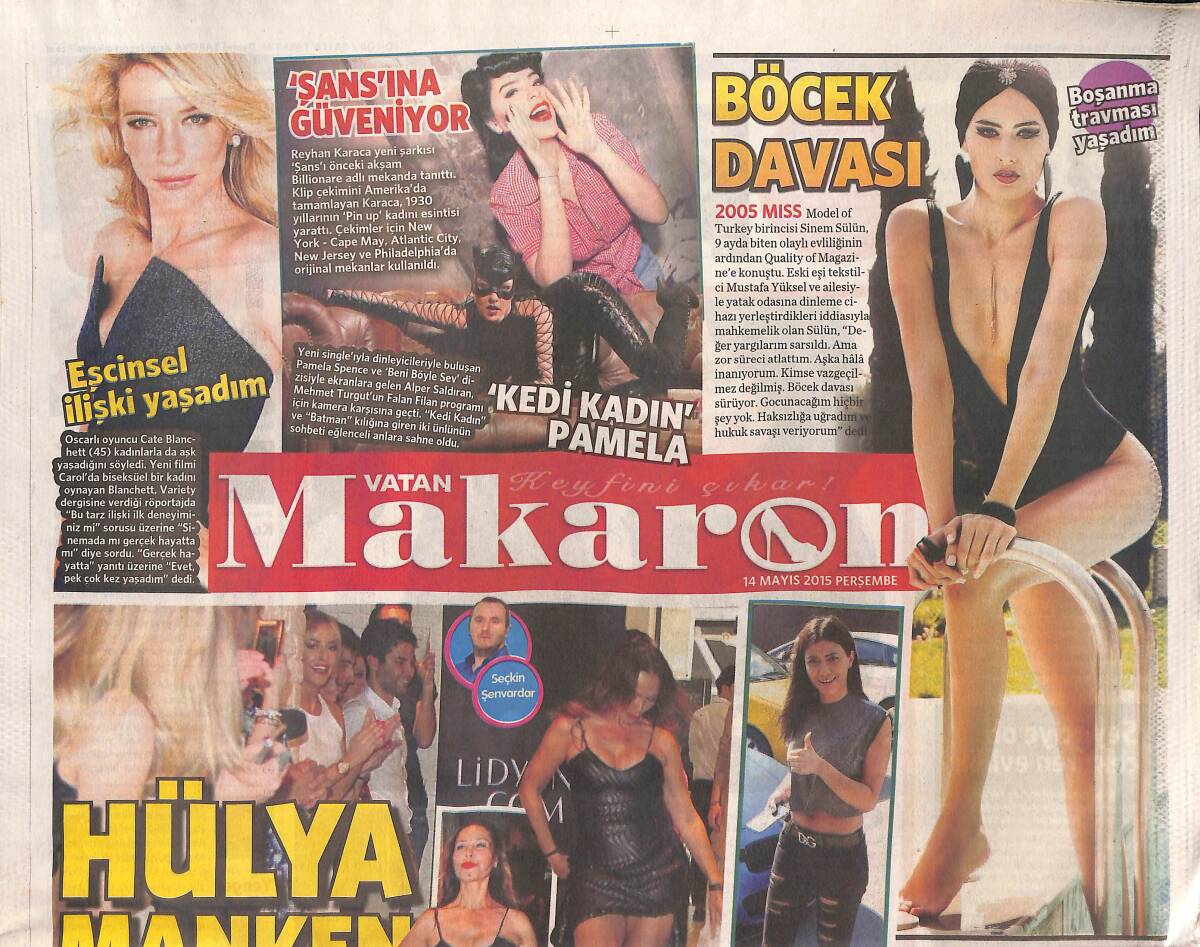 Vatan Gazetesi Makaron Eki 14 Mayıs 2015 - Reyhan Karaca Yeni Şarkısı 'Şans'ı Önceki Akşam Billionare Adlı Mekanda Tanıttı GZ134996 - 1