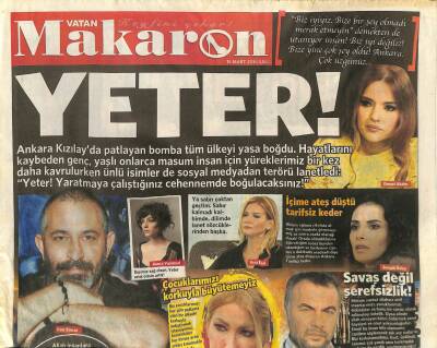 Vatan Gazetesi Makaron Eki 15 Mart 2016 - Ankara Kızılayda Patlayan Tüm Bomba Ülkeyi Yasa Boğdu GZ116587 - 1