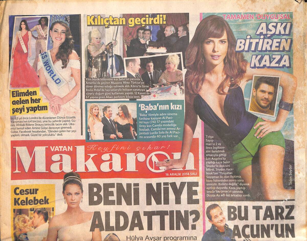 Vatan Gazetesi Makaron Eki 16 Aralık 2014 - Tarkan ''Best Of Zeki Müren'' Albümüyle Dönüyor GZ159794 - 1