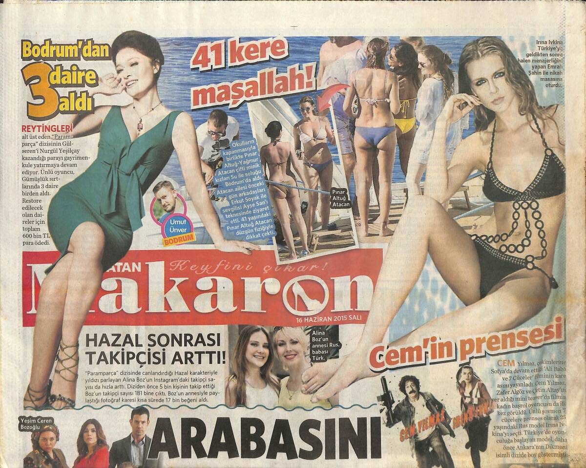 Vatan Gazetesi Makaron Eki 16 Haziran 2015 - Serdar Ortaç Söyledi Chloe Oynadı ! GZ138535 - 1