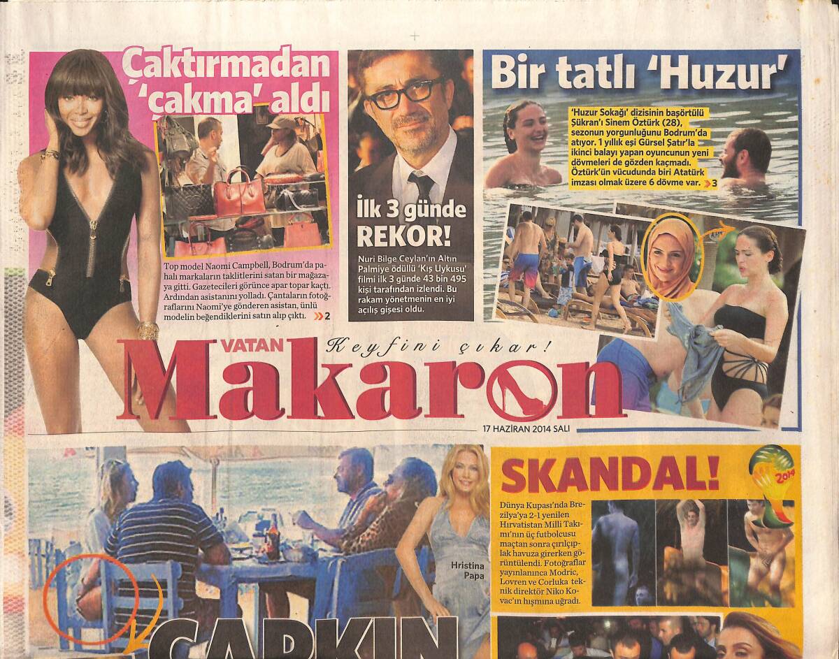 Vatan Gazetesi Makaron Eki 17 Haziran 2014 - Bodrum Mykonos Gibi - Özge Ulusoy'un Geçim Sıkıntısı GZ134931 - 1