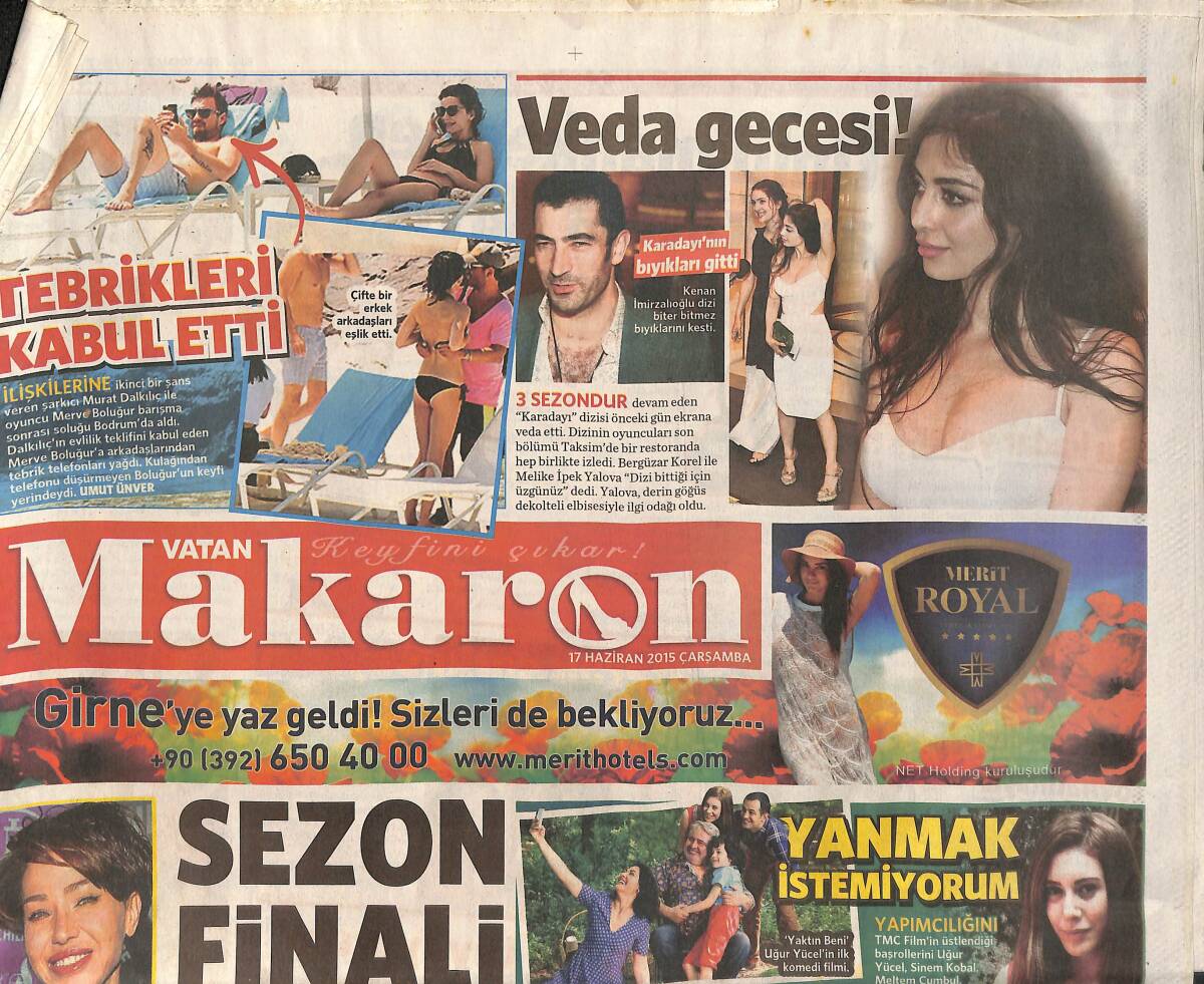 Vatan Gazetesi Makaron Eki 17 Haziran 2015 - Lady Gaga'dan Dövme Şov - Arda Turan Kaptanlığı Devrettim GZ159987 - 1