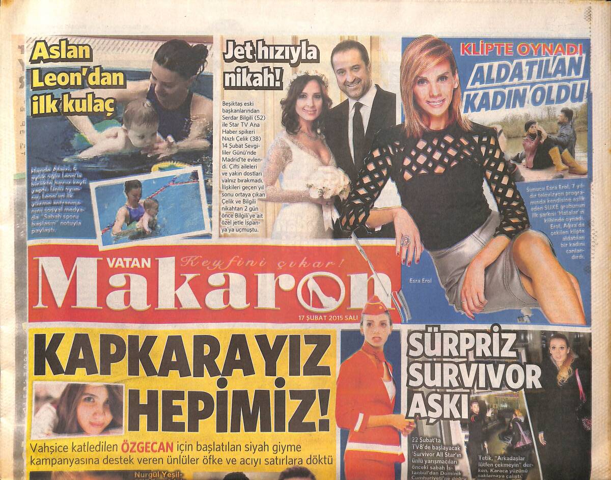 Vatan Gazetesi Makaron Eki 17 Şubat 2015 - Beckham'lardan Defile Çıkarması - Esra Erol Klipte Oynadı GZ159984 - 1