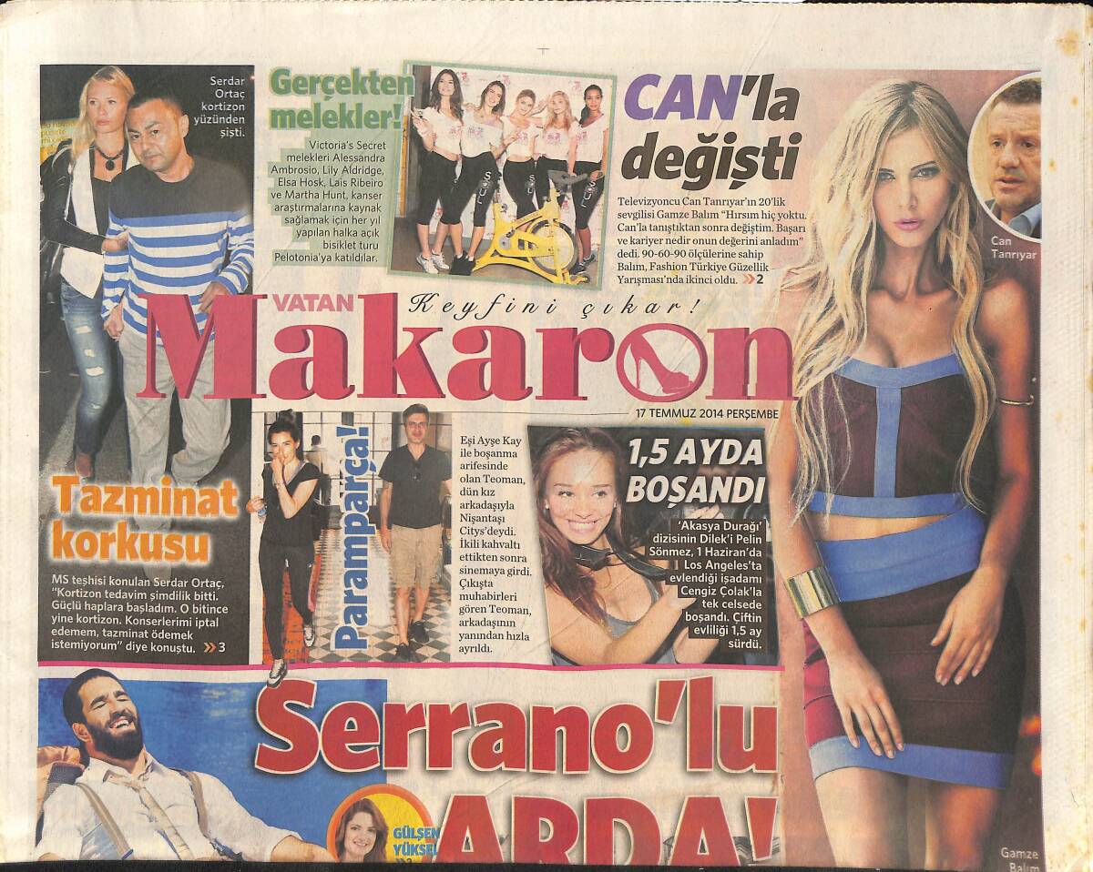 Vatan Gazetesi Makaron Eki 17 Temmuz 2014 - Pelin Sönmez 1,5 Ayda Boşandı - Nedime Belçin Bilgin Los Angeles'a Uçtu GZ136023 - 1