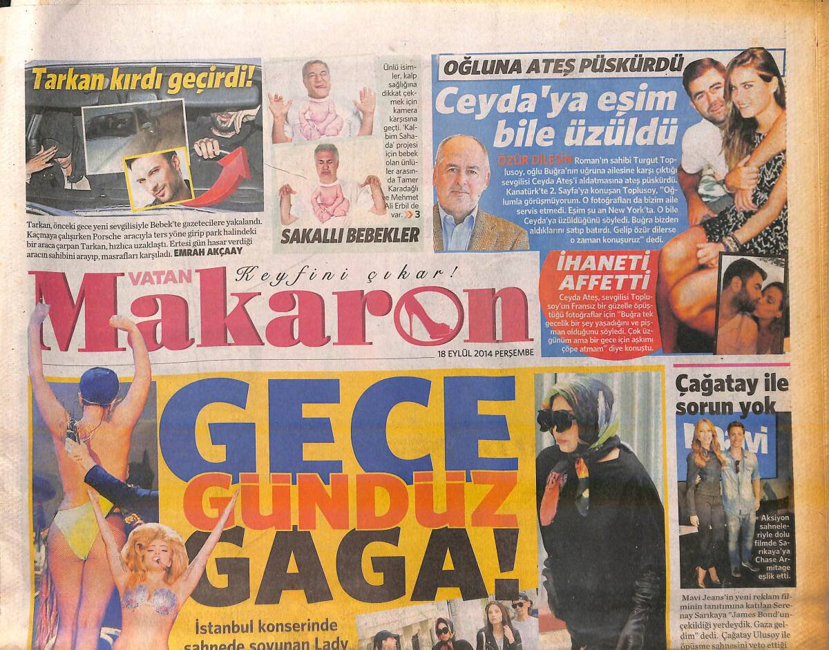 Vatan Gazetesi Makaron Eki 18 Eylül 2014 - Erkek Arkadaşı Rita'yı Bozdu - Tarkan Kırdı Geçirdi ! GZ159839 - 1