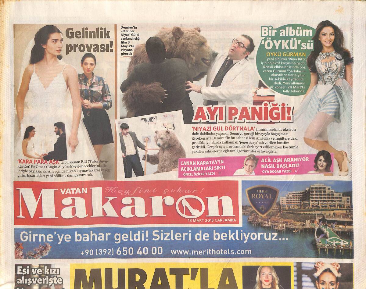Vatan Gazetesi Makaron Eki 18 Mart 2015 - Eliz Sakuçoğlu '' Murat Boz'la Olmaz '' GZ134876 - 1