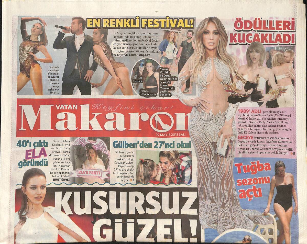 Vatan Gazetesi Makaron Eki 19 Mayıs 2015 - Fahriye Evcen Kusursuz Güzel! - Gülben Ergen'den 27. Okul - Hatice Şendil Düğün Sonrası Sete Gidecek! GZ135882 - 1