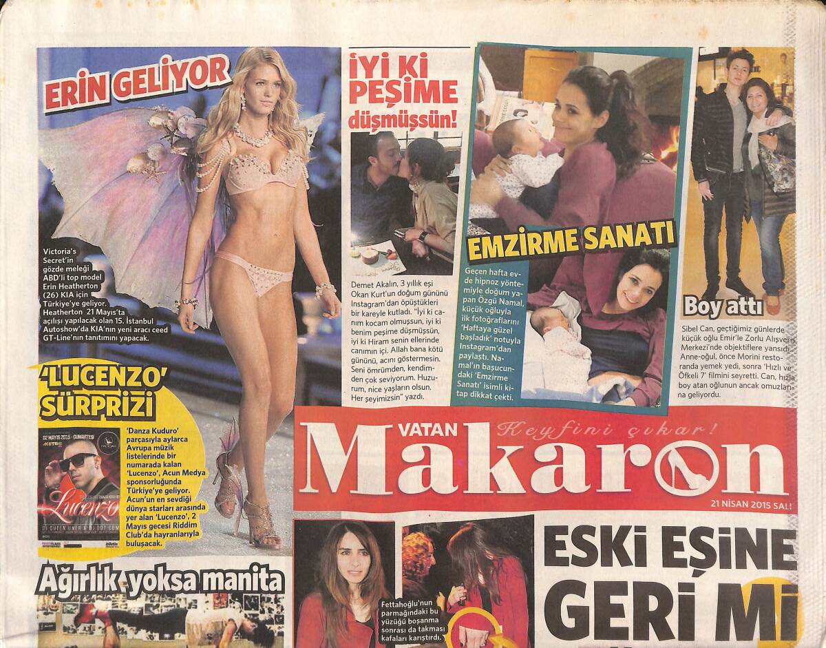 Vatan Gazetesi Makaron Eki 21 Nisan 2015 - Kıvanç Tatlıtuğ Yüzüğü Takmış Bile GZ134898 - 1