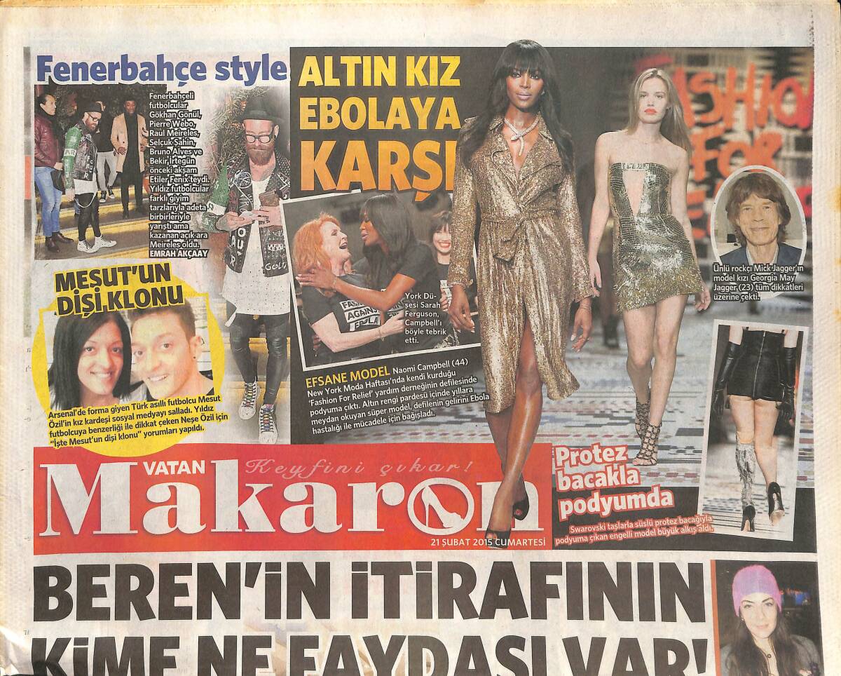 Vatan Gazetesi Makaron Eki 21 Şubat 2015 - Mesut Özil'in Dişi Klonu - Beren Saat'in İtirafının Kime Ne Faydası Var! GZ136044 - 1