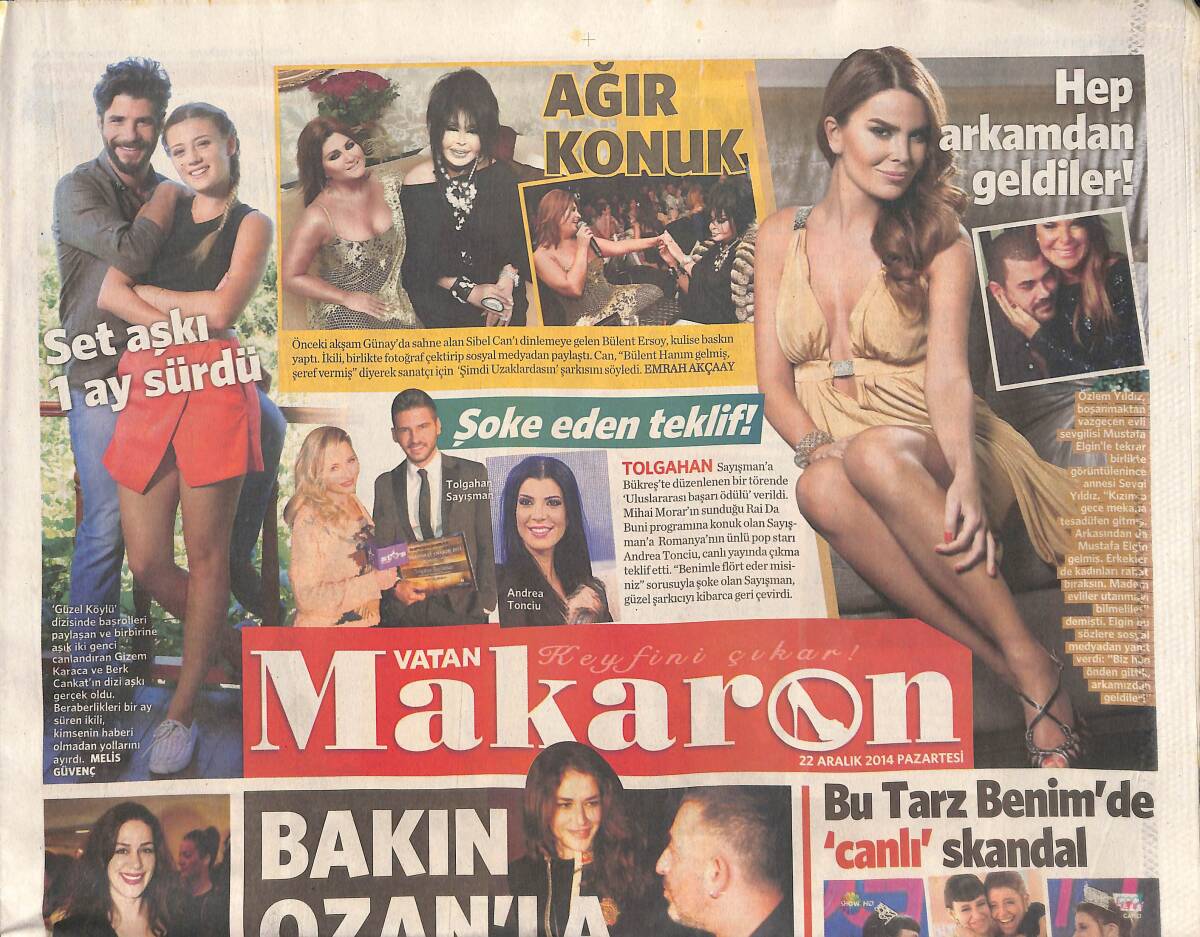 Vatan Gazetesi Makaron Eki 22 Aralık 2014 - Ağır Konuk Bülent Ersoy - Özlem Yıldız: Hep Arkamdan Geldiler! GZ136267 - 1