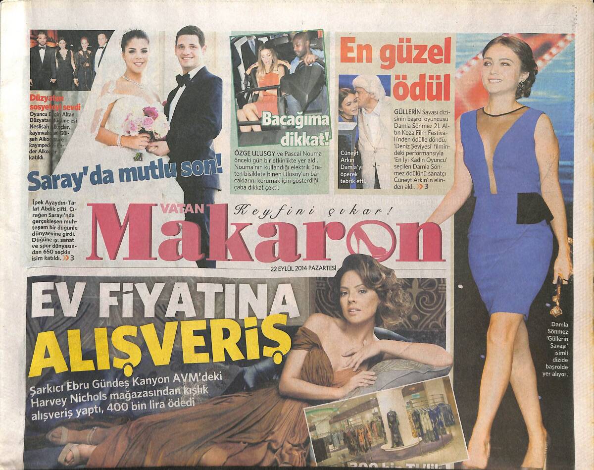 Vatan Gazetesi Makaron Eki 22 Eylül 2014 - Adalet İçin Soyundu - Rüya Gibi Düğün - Emma Watson'dan Erkeklere Çağrı GZ135914 - 1