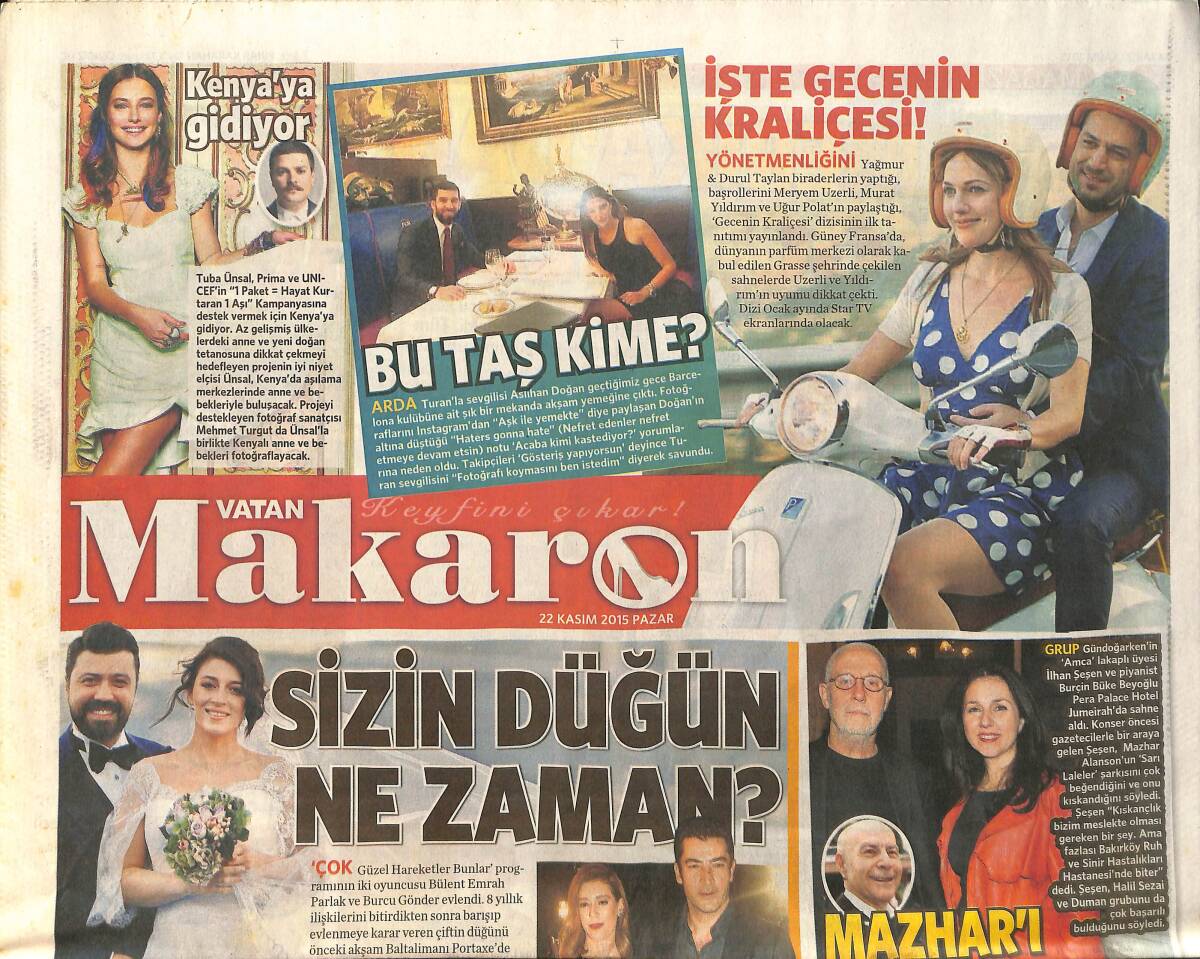 Vatan Gazetesi Makaron Eki 22 Kasım 2015 - Esra Erol Oğulları İkiledi - Aşkın Nur Yengi ''Botoks Yaptırdım'' GZ159519 - 1