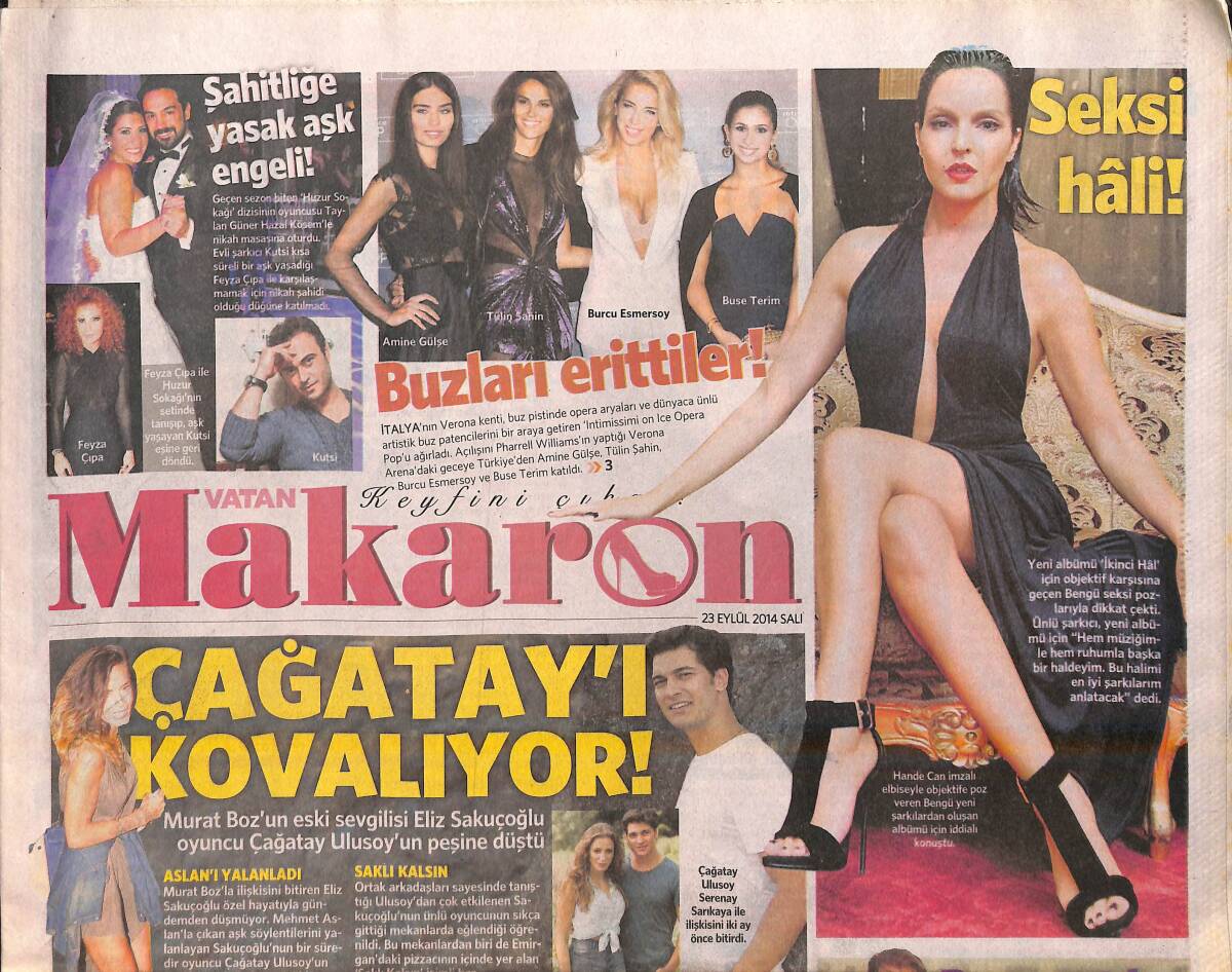 Vatan Gazetesi Makaron Eki 23 Eylül 2014 - Murat Boz'un Eski Sevgilisi Eliz Sakuçoğlu Oyuncu Çağatay Ulusoy'un Peşine Düştü GZ159909 - 1