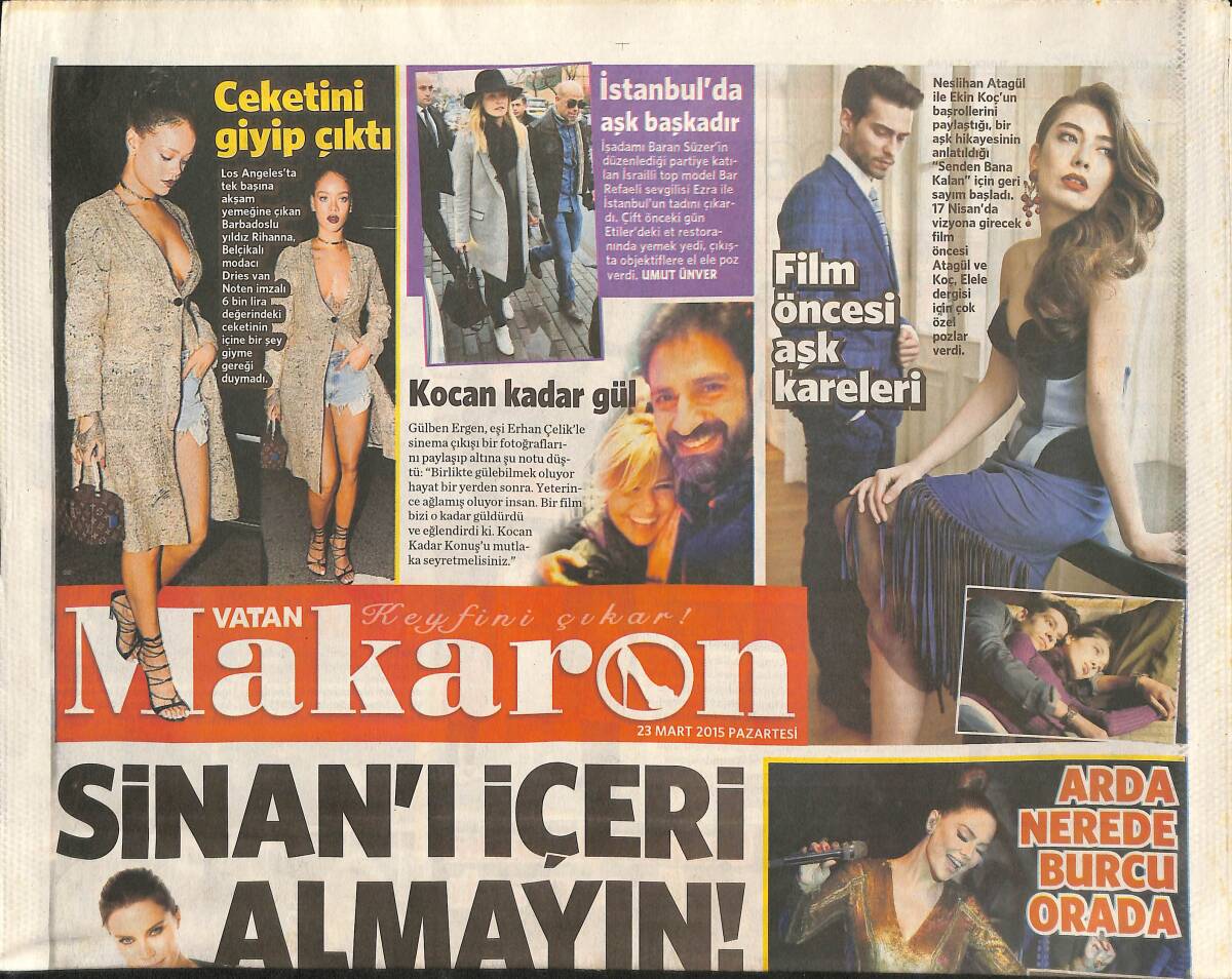 Vatan Gazetesi Makaron Eki 23 Mart 2015 - Arda Tuan Nerde Burcu Esmersoy Orda - 18'lik Angelina Jolie GZ136334 - 1